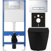 CERANO - Kompletný podomietkový WC set Lite/Cesso - čierna matná - WC tlačidlo Slim, chróm - predstenová inštalácia / sadrokartón - 49x36 cm