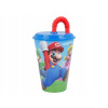 Stor plastový pohár s vrchnákom a slamkou SUPER MARIO 21430 430 ml