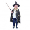 Detský kúzelnícky čierny plášť s hviezdami a klobúk - čarodejnica - Halloween