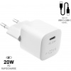 Výstupná nabíjačka FIXED Mini USB-C a sada káblov USB-C/USB-C, podpora PD, 1 meter, 20 W, biela