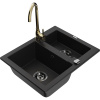 Mexen Carlos granitový drez 1,5-komorový s kuchynskou batériou Telma, čierny - 6518-77-670200-50-B