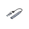 Canyon DS-02, USB-C Hub, 4 porty, 3xUSB 2.0 480Mbps, 1xUSB 3.0, 5Gbps, USB-C/USB-A adaptér, šedá CNS-TDS02G