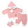 Baby Nellys 3-dielna súprava Hand made, pletený kabátik, kalhoty a topánočky, ružová 62 (2-3m)