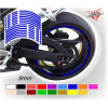 Prerušované prúžky na ráfiky v reflexnej modrej tmavej farbe, šírka 9mm veľkosť bicykla 16-19