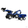 FALK šlapací traktor New Holland s předním nakladačem, zadní lžící a sklápěcím přívěsem Maxi