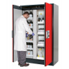 Protipožiarna skriňa typ Select, s deliacou stenou, výsuvné vane a police s vaňami, dvere červené