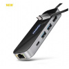 AXAGON HMC-6GLN, USB 5Gbps hub, 2x USB-A, USB-C, HDMI 4k/60Hz, RJ-45 GLAN, PD 100W, kábel USB-C 20cm Axagon
