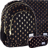Viackomorový školský batoh Astra čierny, Odtiene žltej a zlatej, Multicolor + 2 ďalšie produkty (BATOH ŠKOLSKÝ BATOH PRE DIEVČATKO MAČKA MAČIATKO ZLATÁ TAŠKA na peračník)