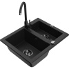 Mexen Carlos žulový kuchynský drez s 1,5 komorou a kuchynskou batériou Telma, čierny - 6518-77-670200-70-B