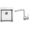 Set Sinks N100 (dřez Blocker 450 V 1 mm, kartáčovaný + baterie Mix 3 P Chrom - lesklý)