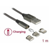 Delock Magnetická USB nabíjecí kabelová sada pro 8 Pin / Micro USB / USB Type-C™ antracit 1 m