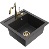 Mexen Vito žulový kuchynský drez s 1 komorou a kuchynskou batériou Carla, čierny s bodkami - 6503-76-670700-50