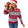 Leversic Dámsky vianočný sveter so sobmi a stromčekmi – červeno-biely sveter s vločkami Veľkosť: L
