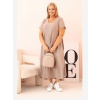 Kesi Włoski Dámska sukňa plus size s krátkym rukávom a volánom z ľahkej viskózy cappuccino