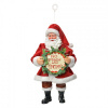 Clayre & Eef Červená závesná vianočná dekorácia Santa Claus držiaca ceduľu - 10*6*17 cm - Clayre & Eef