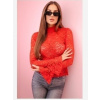 Kesi Włoski Dámska čipkovaná blúzka s dlhým rukávom a stojačikom červený