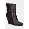 Kožené členkové topánky Tommy Hilfiger TH T-STRAP LEATHER POINTY BOOTIE hnedá farba, na podpätku, FW0FW08984 EUR 40