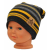 BABY NELLYS Jarná/jesenná prúžkovaná čiapka - grafit/sivá/žltá Baby Nellys