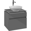 VILLEROY & BOCH Legato závesná skrinka pod umývadlo na dosku (umývadlo v strede), 2 zásuvky, 600 x 500 x 550 mm, Glossy Grey, B56800FP