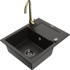 Mexen Enzo žulový drez s 1 priehradkou s odkvapkávačom a kuchynskou batériou Telma, čierny/zlatý - 6506-75-670200-50-B