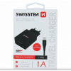 SWISSTEN SÍŤOVÝ ADAPTÉR SMART IC 1x USB 1A POWER + DATOVÝ KABEL USB / LIGHTNING 1,2 M ČERNÝ 22068000 Swissten