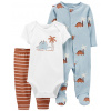 CARTERS CARTER'S Set 3dielny body kr. rukáv, overal, tepláky Blue Dino chlapec LBB NB/veľ. 56