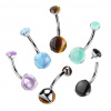 Titánový piercing do pupku s prírodným kameňom a vnútorným závitom Stone Barva: Čierny achát, Veľkosť: 1,6 mm, Dĺžka / priemer: 10 mm