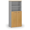 Kombinovaná kancelárska skriňa PRIMO GRAY, dvere na 3 poschodia, 800 x 420 x 1781 mm, sivá/buk