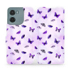 Flipové pouzdro Mobiwear - Motorola Moto E15 - VP76S Fialoví motýlci (Knížkové flip pouzdro, obal, kryt na mobil Motorola Moto E15 - VP76S Fialoví motýlci, materiál Umělá kůže + TPU - ochrana 360°, st