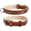 WAU DOG Plochý kožený obojok Soft hnedo béžový vybíjaný Obvod krku: 30-39cm, šírka: 20mm