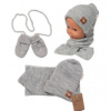 Baby Nellys Pletená čiapka so šálom a rukavičky 3v1, STAR - šedá, 68/74 Baby Nellys
