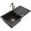 Mexen Leo, 1-komorový granitový drez 900x500x190 mm a drezová batéria Flora, čierna-zlatá metalíza, 6501-75-670401-57-G