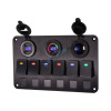 Panel s 6x spínačmi, CL, voltmeter + USB zásuvka, 12/24V