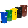 Sada 5 odpadkových košov 5x120L Modrá zelená žltá čierna Hnedý papier Sklo Plastový zmiešaný odpad BIO s gumovými kolieskami