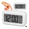 Elektronické hodiny budík biely LED digitálny teplomer kalendár alarm