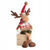 Homla Sediaci vianočný sob v červenom svetríku – textilná dekorácia s čiapkou 50 cm