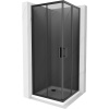 Mexen Rio, štvorcový sprchovací kút s posuvnými dverami 90(dvere) x 90(dvere) x 190 cm, 6mm šedé sklo, čierny profil + biela sprchová vanička SLIM, 860-090-090-70-40-4010B