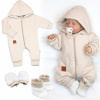 Bavlnený oteplený overálok s kapucňou, rukavičky, topánky, 3D sada Nature - sv. béžový, 74 Baby Nellys
