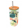Quokka Sklenený cestovný hrnček so slamkou Liquid Cube Tropical Toucans 540 ml
