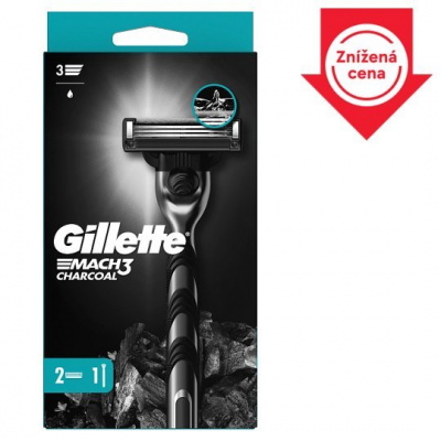 Gillette Mach3 Charcoal Holiaci strojček pre Mužov, 1 Holiaci Strojček, 2 Náhradné Holiace Hlavice