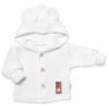 Baby Nellys Elegantný pletený svetrík s gombíkmi a kapucňou s uškami biely