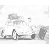ZUTY Bodkovanie - ZELENÉ AUTO CHROBÁK A ŽENA S KUFROM Rámovanie: vypnuté plátno na rám, Rozmer: 40x50 cm