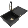 Mexen Leo, granitový drez 900x500x190 mm, 1-komorový a drezová batéria Aster, čierna, 6501-77-73450-57-G