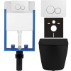 CERANO - Kompletný podomietkový WC set Lite/Cesso - čierna matná - WC tlačidlo Duo, biela - na zamurovanie - 49x36 cm