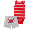 CARTER'S Set 2dielny body tielko, nohavice kr. Red Stripe Crab chlapec NB, vel. 56