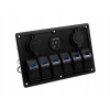 Panel prepínačov 6x vypínač 2x USB voltmeter zapaľovač hliníkový