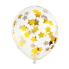 Balón priezračný 30 cm - KONFETY HVIEZDY ZLATÉ - balenie 6 ks