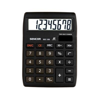 Sencor Kalkulačka SEC 350, čierna, stolová, osemmiestna, veľký displej
