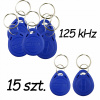 15x RFID PRÍVESOK NA KĽÚČE, BEZKONTAKTNÝ, MODRÝ, ZAKÓDOVANÝ 125 KHz