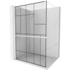 Mexen Kioto+, sprchová zástena Walk-In s poličkou a vešiakom 110 x 200 cm, 8mm číre sklo čierny vzor, biely profil, 800-110-121-20-78